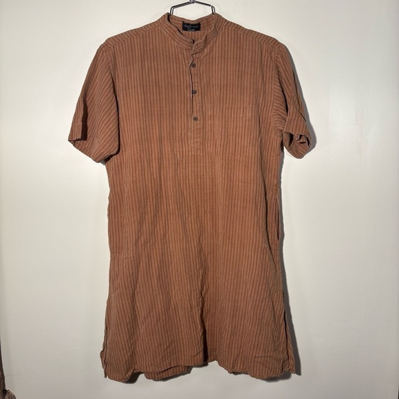 Natural Desi Button Neck Short Sleeve Tunic - Picture 1 of 5